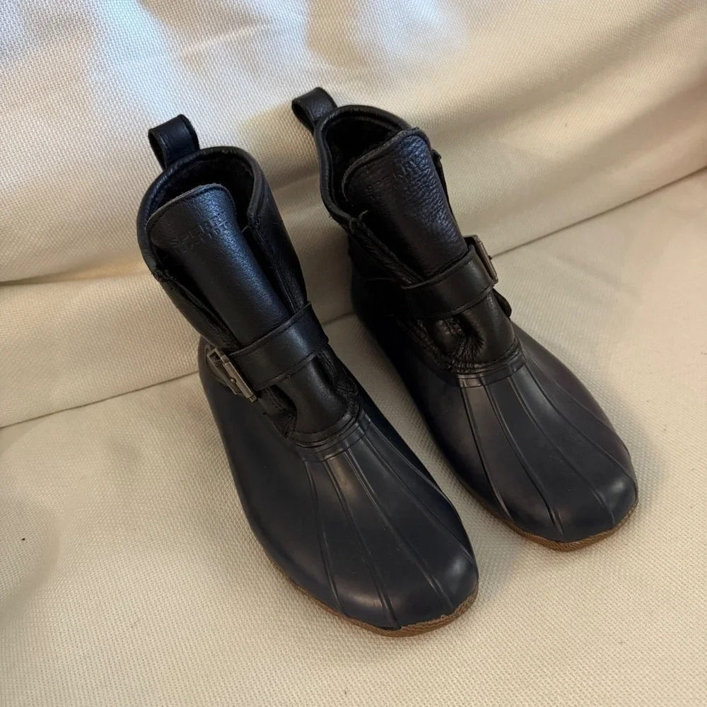 Sperry Duck Boots 100% wool waterproof leather black saltwater Chelsea sz 7